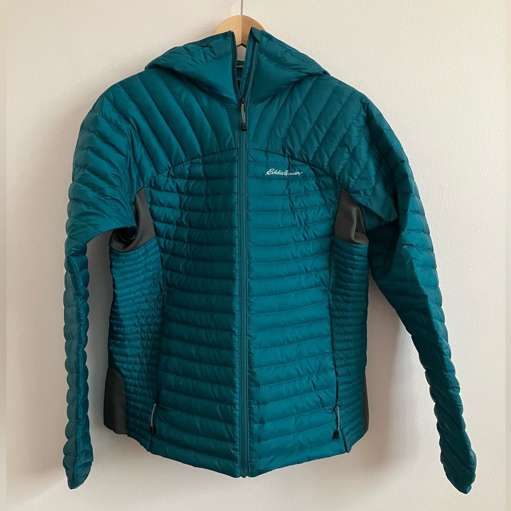 Eddie Bauer Women’s Microlight Down Hooded Jacket in Teal
